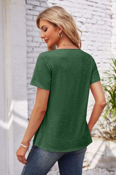 Decorative Button Scoop Neck T-Shirt Women's T-Shirts - Tophatter Daily Deals