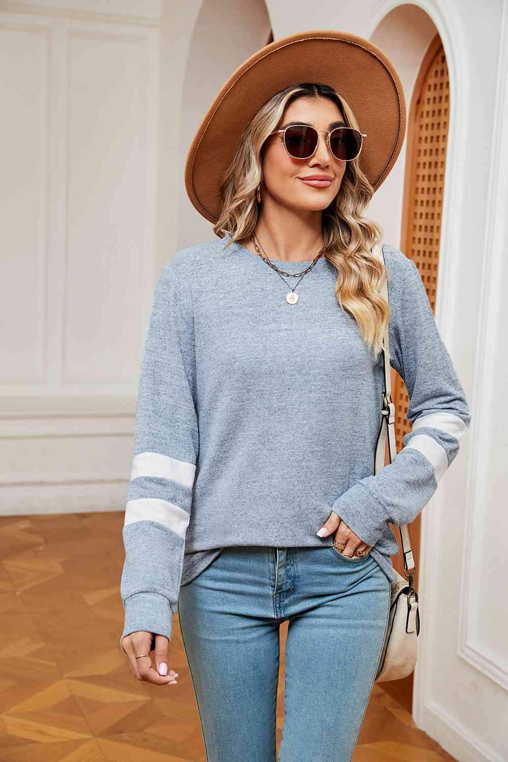 Round Neck Long Sleeve Top Women's T-Shirts - Tophatter Daily Deals