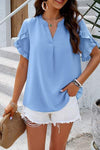 Notched Ruffled Petal Sleeve T-Shirt Women's T-Shirts - Tophatter Daily Deals