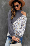 Leopard Color Block Cold Shoulder Turtleneck Top Blouses - Tophatter Daily Deals