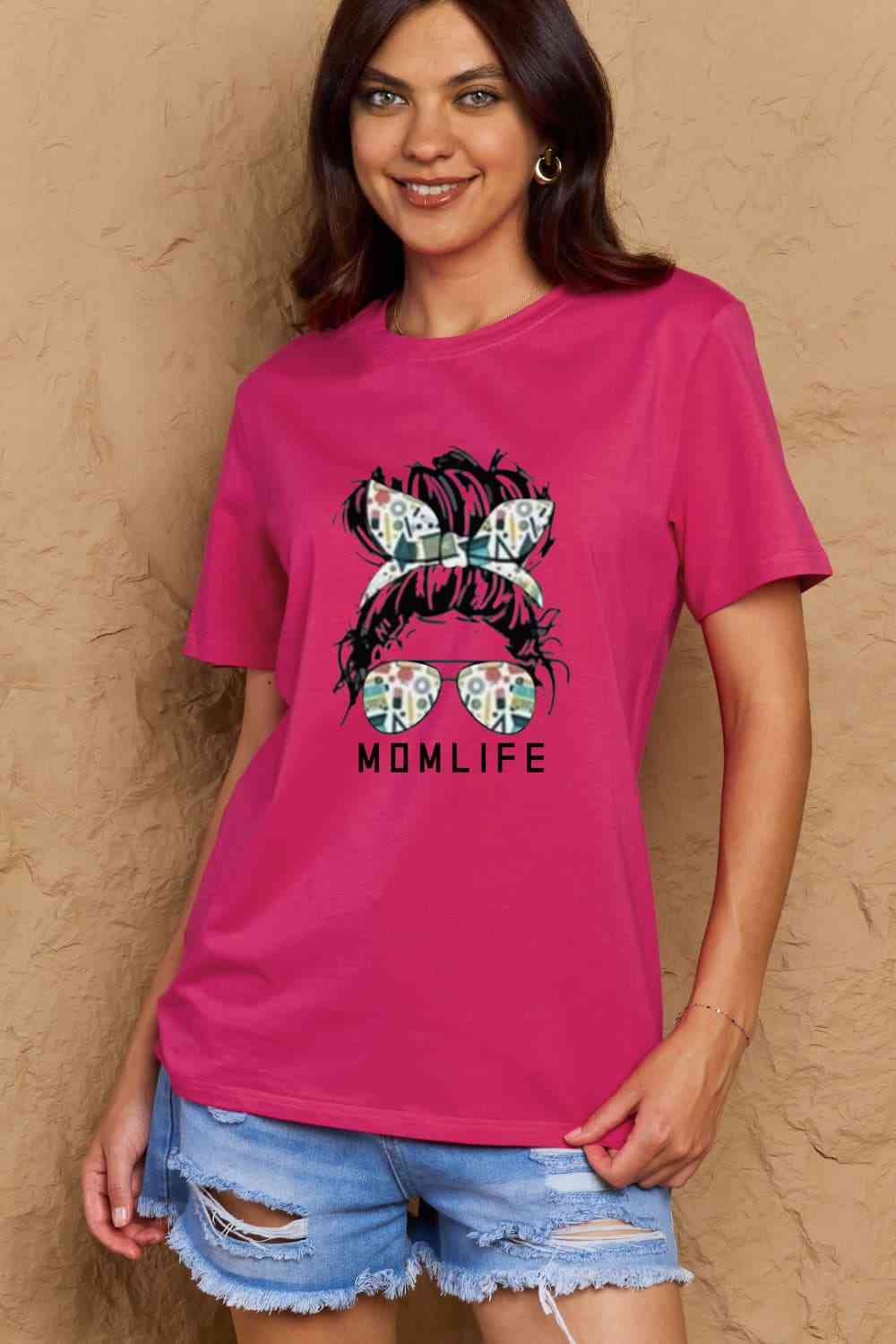 Simply Love Full Size MOM LIFE Graphic Cotton T-Shirt Deep Rose Women's T-Shirts - Tophatter Daily Deals