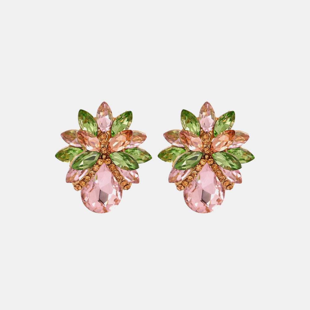 Flower Shape Glass Stone Stud Earrings Dusty Pink One Size Earrings - Tophatter Daily Deals