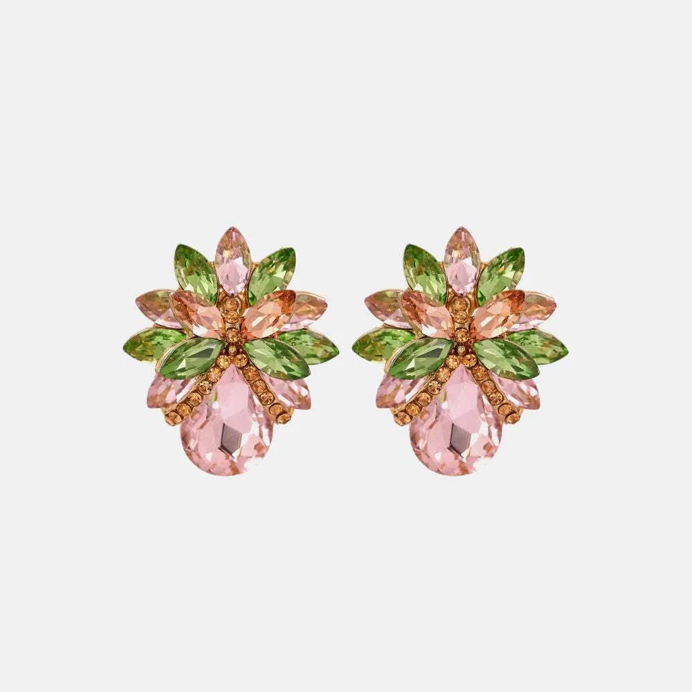 Flower Shape Glass Stone Stud Earrings Dusty Pink One Size Earrings - Tophatter Daily Deals