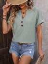 Eyelet Notched Short Sleeve T-Shirt Women's T-Shirts - Tophatter Daily Deals