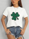 Lucky Clover Round Neck T-Shirt Women's T-Shirts - Tophatter Daily Deals