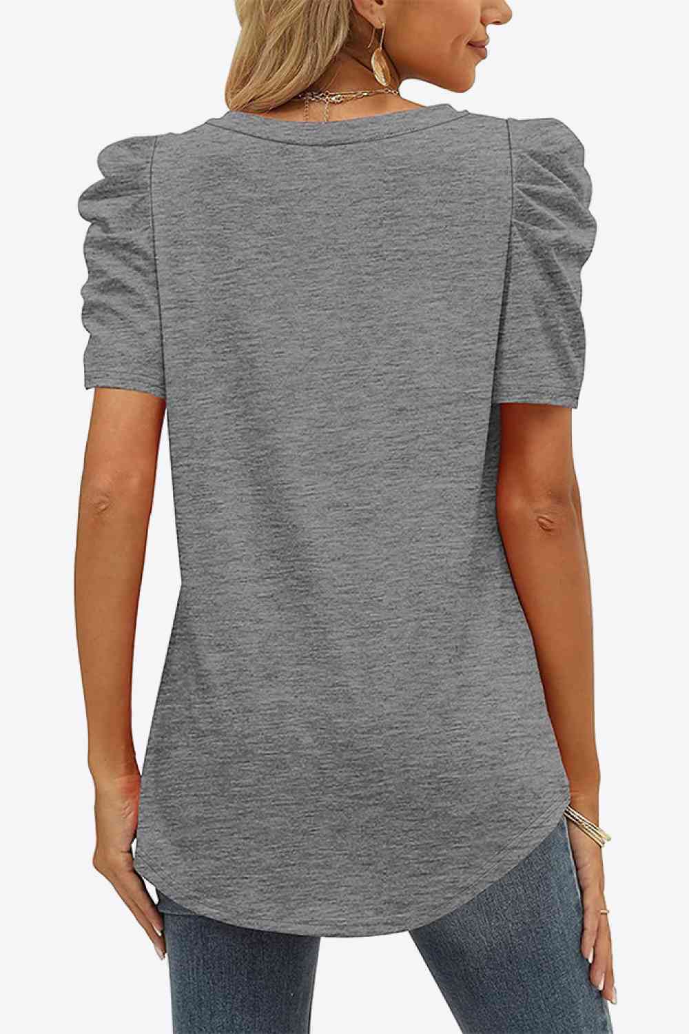 V-Neck Puff Sleeve Tee Women's T-Shirts - Tophatter Daily Deals