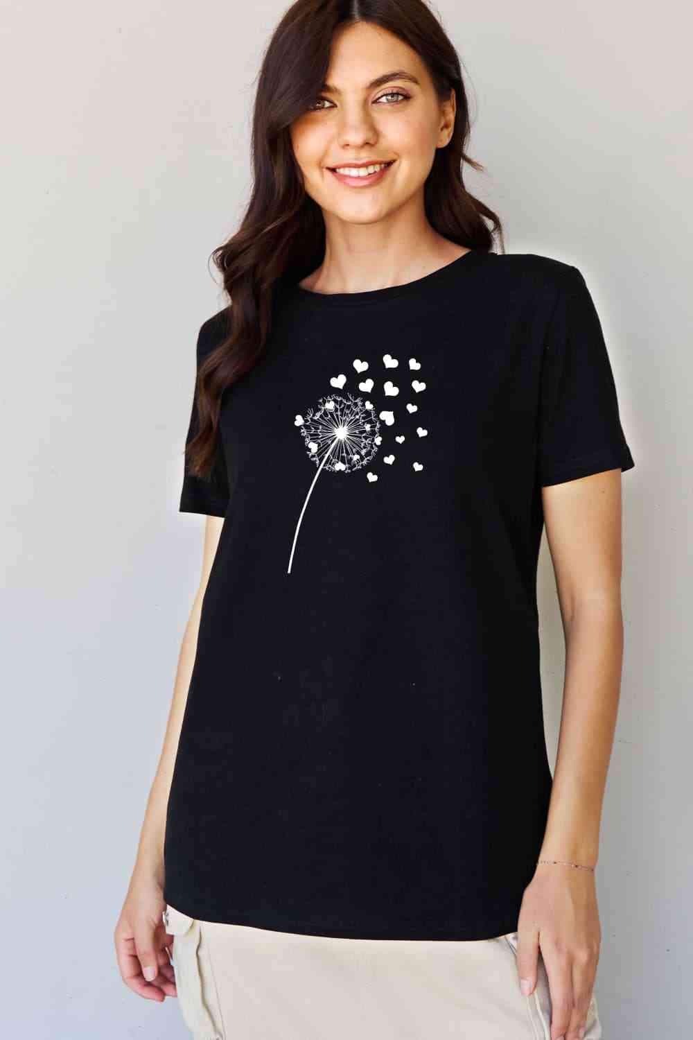 Simply Love Full Size Dandelion Heart Graphic Cotton T-Shirt Women's T-Shirts - Tophatter Daily Deals