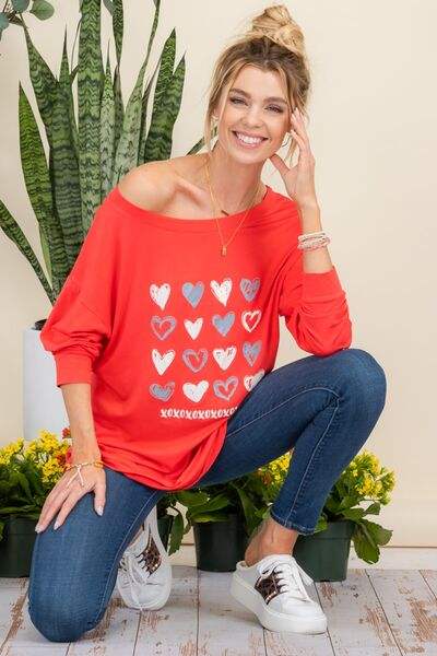 Celeste Full Size Heart Graphic Long Sleeve T-Shirt Blouses - Tophatter Daily Deals