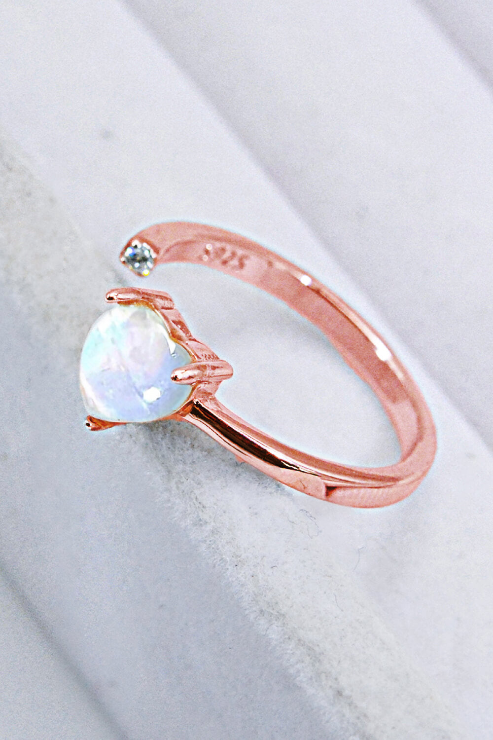 Inlaid Moonstone Heart Adjustable Open Ring Moonstone - Tophatter Daily Deals