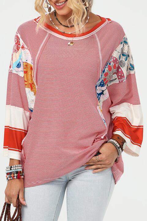 Exposed Seam Wide Sleeve Printed Top Blouses - Tophatter Daily Deals