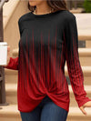 Contrast Twisted Round Neck Long Sleeve T-Shirt Red Women's T-Shirts - Tophatter Daily Deals