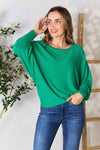 Zenana Full Size Round Neck Batwing Sleeve Blouse Mid Green Blouses - Tophatter Daily Deals