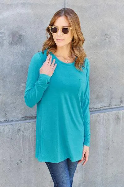 Basic Bae Full Size Round Neck Long Sleeve Top Blouses - Tophatter Daily Deals