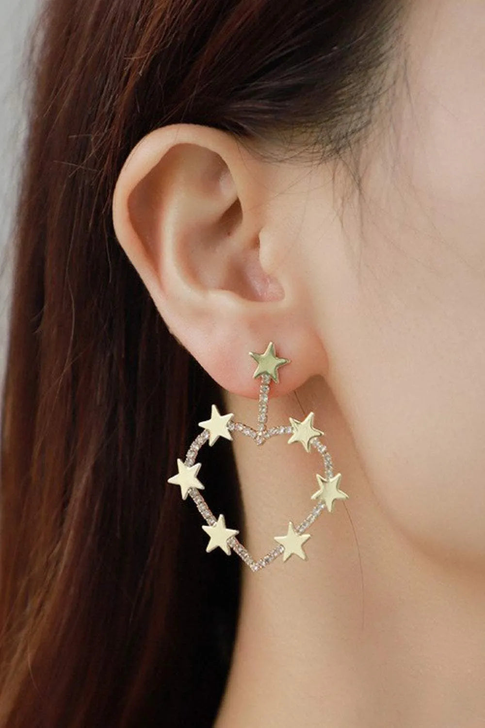 Star Zircon Heart-Shaped Earrings Gold Stars One Size Earrings - Tophatter Daily Deals