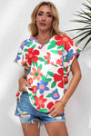 Floral V-Neck Short Sleeve Top Floral Blouses - Tophatter Daily Deals