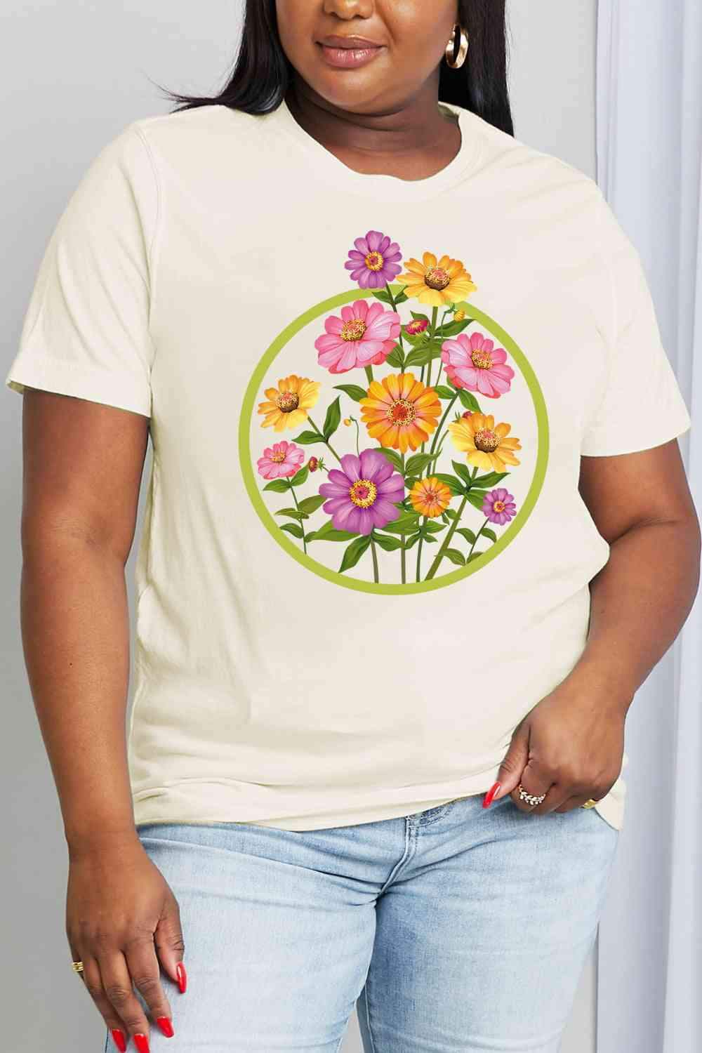 Simply Love Full Size Flower Graphic Cotton Tee Women's T-Shirts - Tophatter Daily Deals