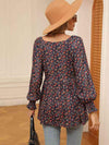 Printed V-Neck Lantern Sleeve Blouse Blouses - Tophatter Daily Deals