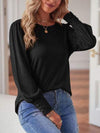 Round Neck Lantern Sleeve Blouse Blouses - Tophatter Daily Deals