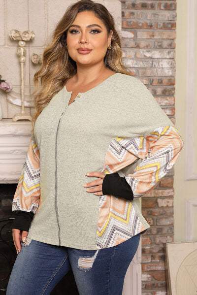 Plus Size Exposed Seam Print Long Sleeve T-Shirt Women's T-Shirts - Tophatter Daily Deals