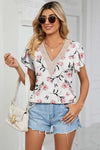 Floral V-Neck Short Sleeve T-Shirt Women's T-Shirts - Tophatter Daily Deals