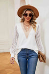 Contrast V-Neck Long Sleeve Blouse Blouses - Tophatter Daily Deals