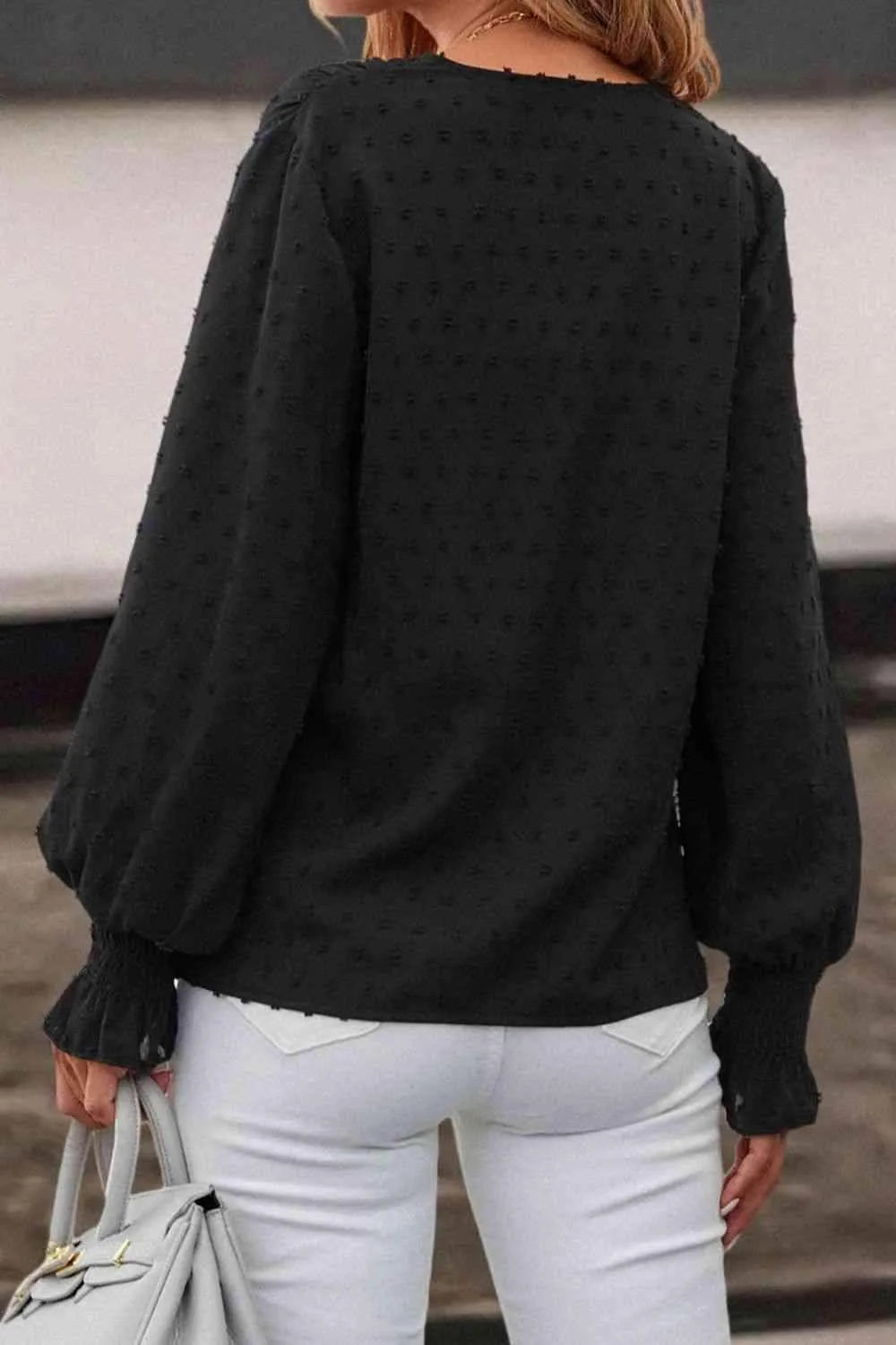Swiss Dot V-Neck Flounce Sleeve Blouse Blouses - Tophatter Daily Deals
