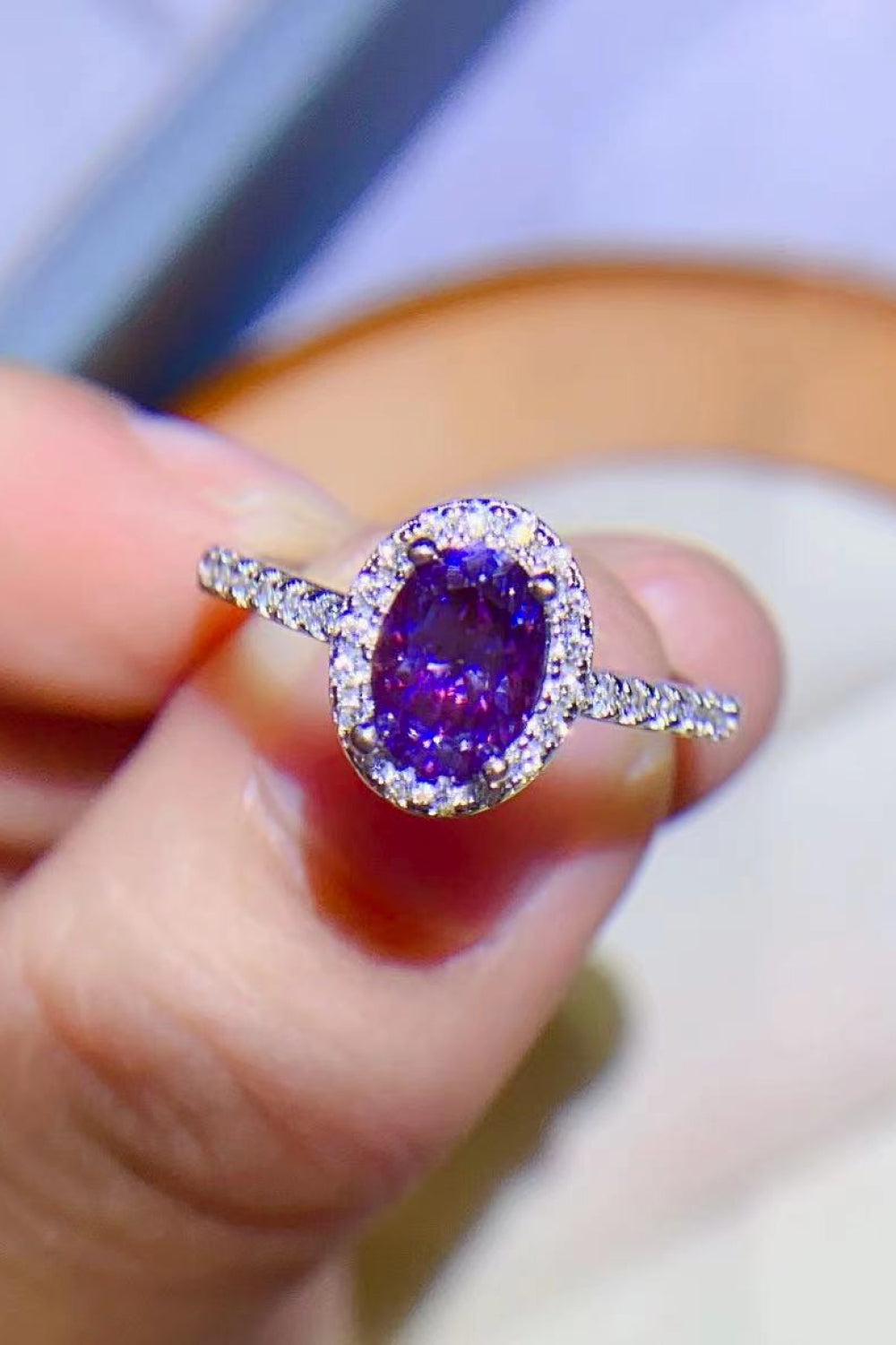 925 Sterling Silver 1 Carat Purple Moissanite Ring Moissanite - Tophatter Daily Deals