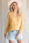 Double Take Printed Notched Neck Smocked Blouse Blouses - Tophatter Daily Deals