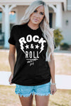 ROCK & ROLL Graphic Round Neck Short Sleeve Tee Women's T-Shirts - Tophatter Daily Deals