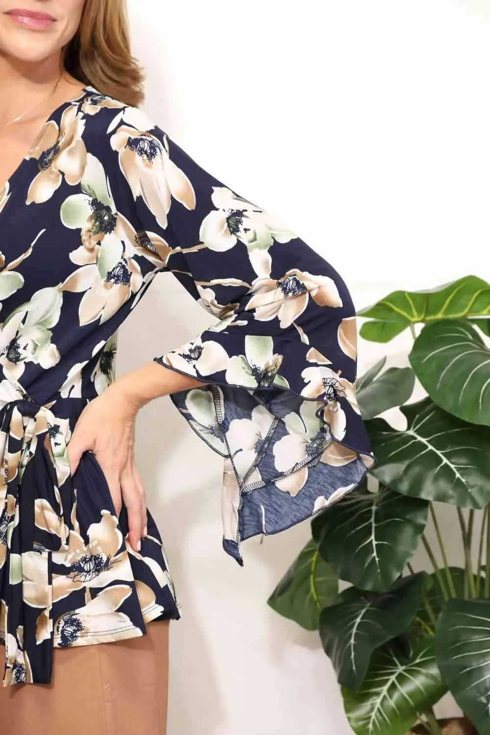 Sew In Love Full Size Angel Sleeve Top with Wrap Tie Body Blouses - Tophatter Daily Deals