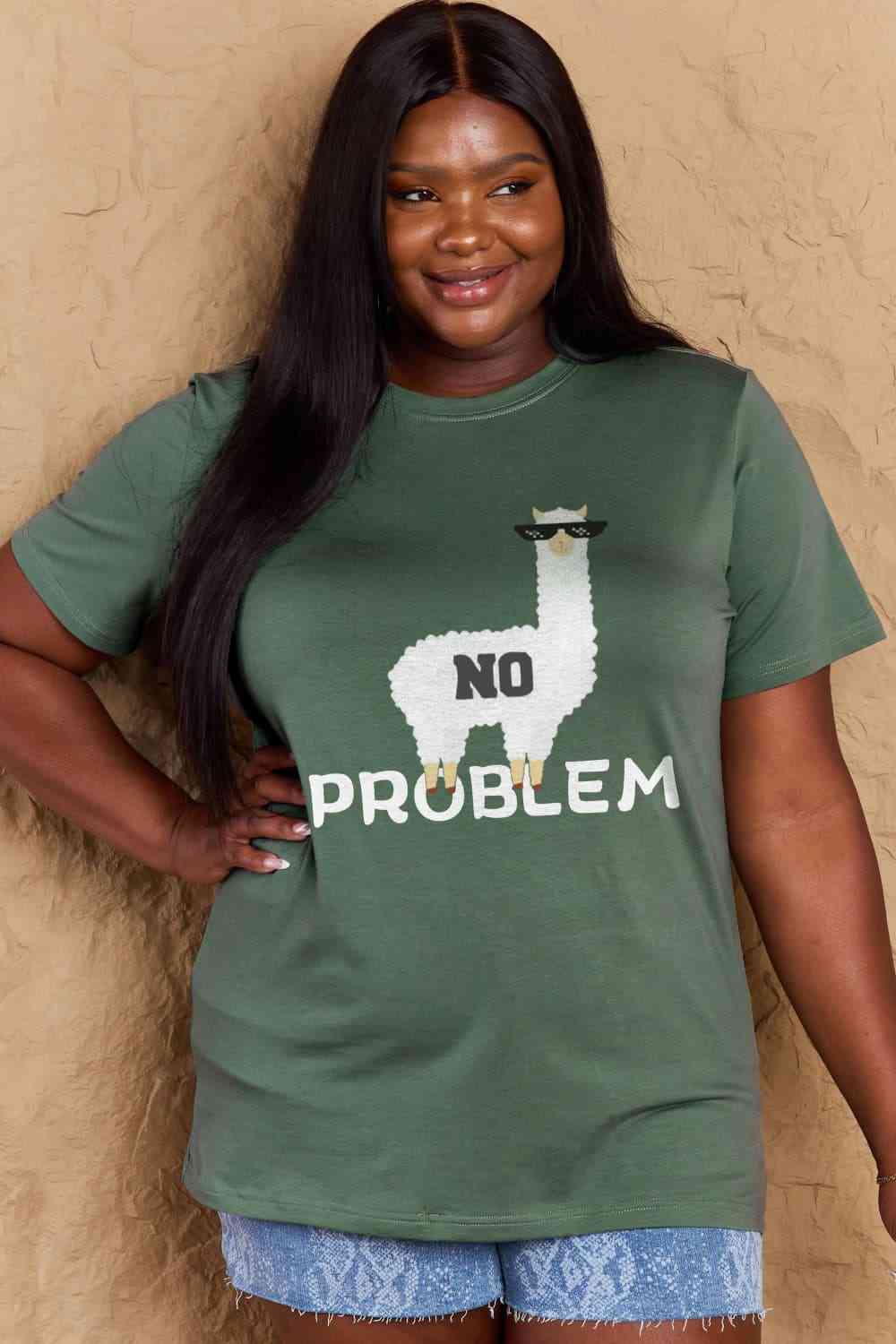 Simply Love Full Size NO PROBLEM Graphic Cotton Tee Women's T-Shirts - Tophatter Daily Deals