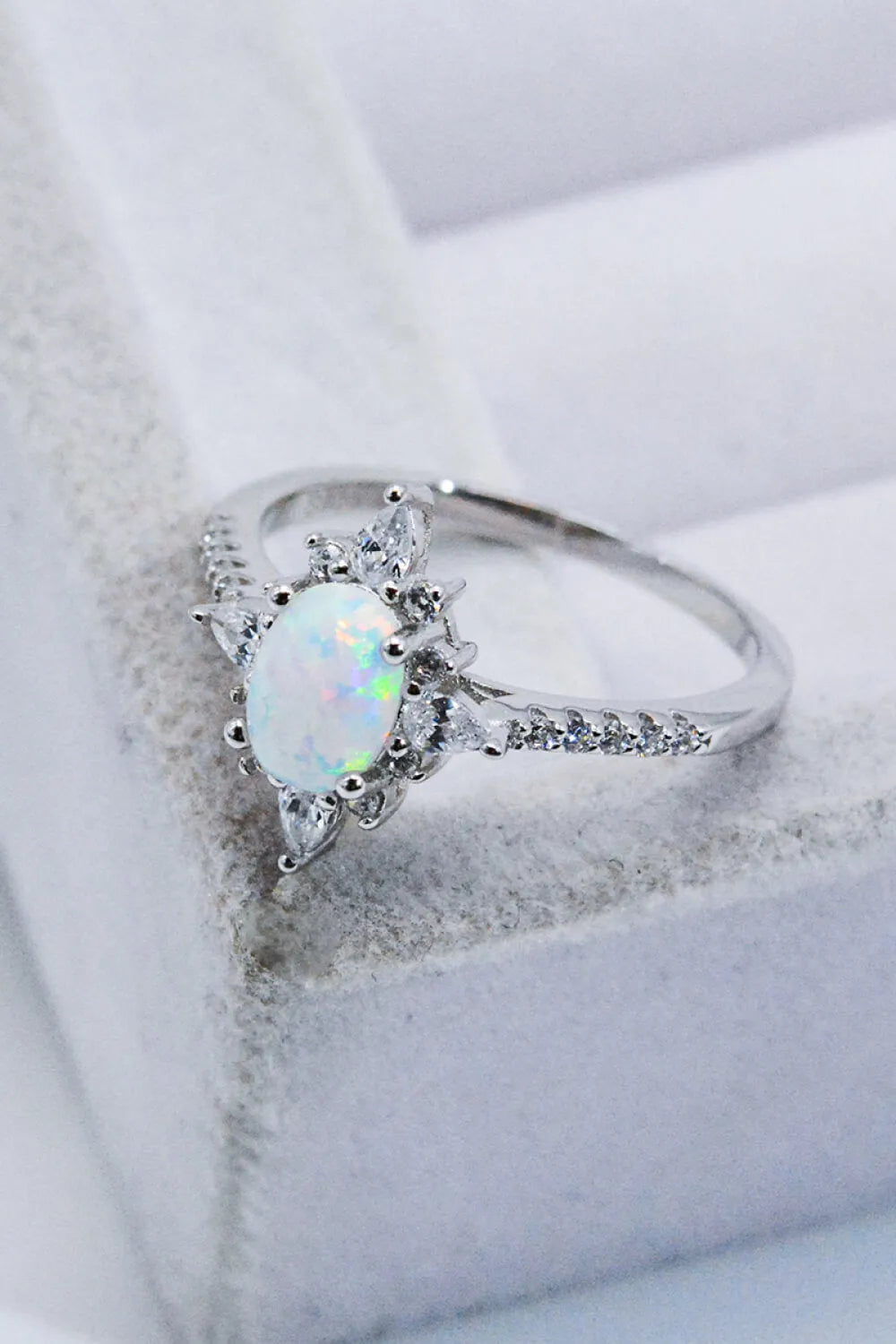 Platinum-Plated Opal and Zircon Ring Opal - Tophatter Daily Deals