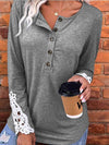 Half Button Lace Detail T-Shirt Women's T-Shirts - Tophatter Daily Deals
