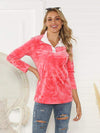 Tie-Dye Half Button Long Sleeve T-Shirt Strawberry Women's T-Shirts - Tophatter Daily Deals