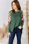 Hailey & Co Full Size Waffle-Knit Leopard Blouse HUNTER GREEN Blouses - Tophatter Daily Deals