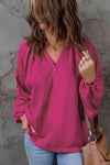 Notched Neck Balloon Sleeve Blouse Blouses - Tophatter Daily Deals