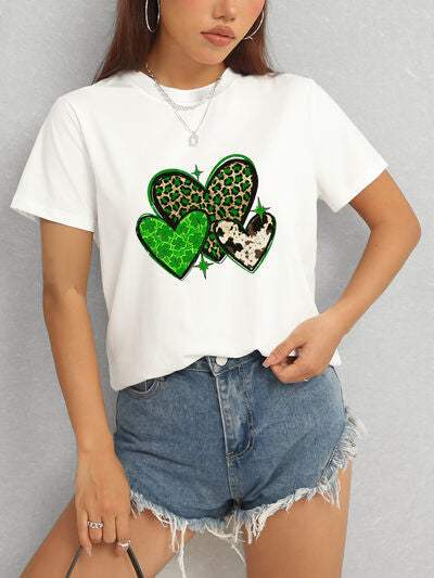 Heart Round Neck Short Sleeve T-Shirt Women's T-Shirts - Tophatter Daily Deals