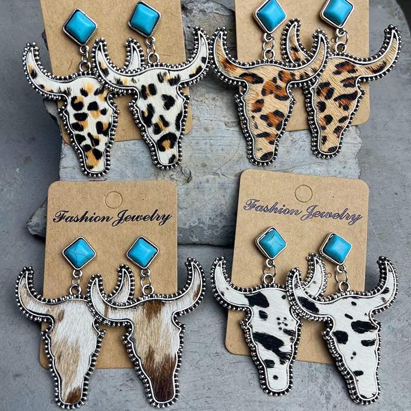 Bull Shape Turquoise Dangle Earrings Earrings - Tophatter Daily Deals