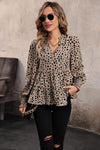 Notched Lantern Sleeve Tiered Top Taupe Blouses - Tophatter Daily Deals