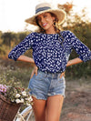 Printed Round Neck Three-Quarter Sleeve Blouse Blouses - Tophatter Daily Deals