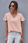 V-Neck Flutter Sleeve Blouse Blouses - Tophatter Daily Deals