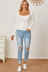 Square Neck Long Sleeve T-Shirt Women's T-Shirts - Tophatter Daily Deals
