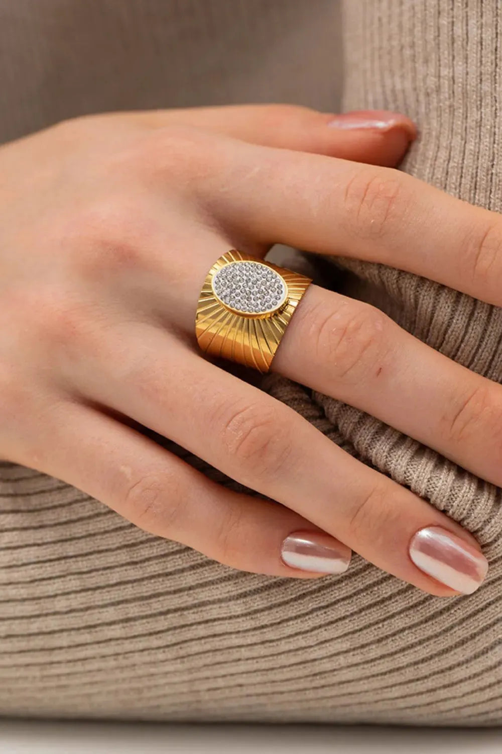 Wide Band Stainless Steel Open Ring White One Size Rings - Tophatter Daily Deals