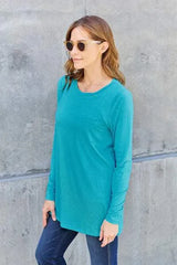 Basic Bae Full Size Round Neck Long Sleeve Top Blouses - Tophatter Daily Deals