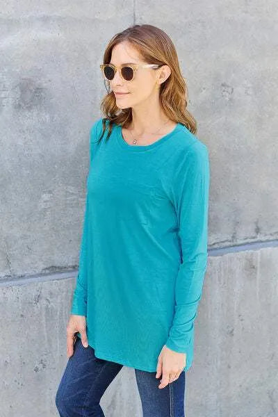 Basic Bae Full Size Round Neck Long Sleeve Top Blouses - Tophatter Daily Deals
