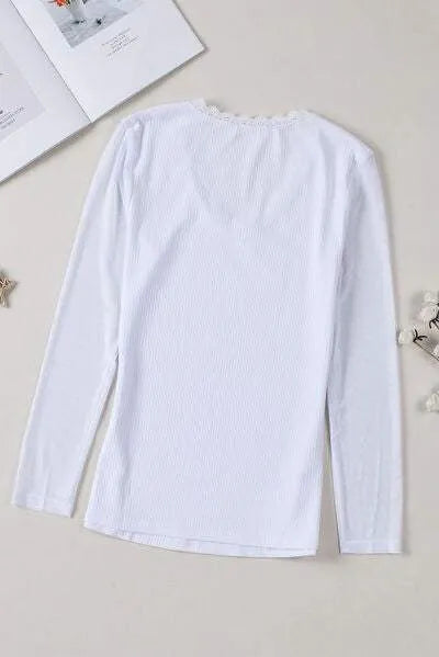 Lace Trim Ribbed Top Blouses - Tophatter Daily Deals