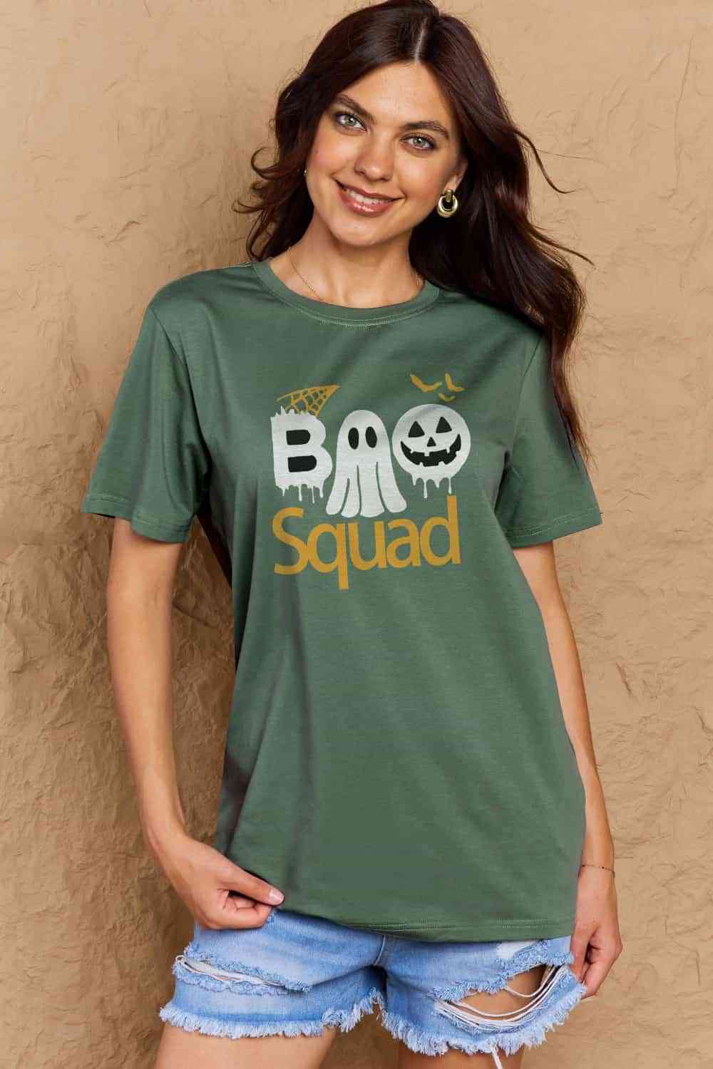 Simply Love Full Size BOO SQUAD Graphic Cotton T-Shirt Women's T-Shirts - Tophatter Daily Deals