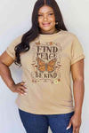 Simply Love Full Size FIND PEACE BE KIND Graphic Cotton T-Shirt Taupe Women's T-Shirts - Tophatter Daily Deals