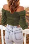 Drawstring Detail Flounce Sleeve Off-Shoulder Crop Top - Tophatter Deals