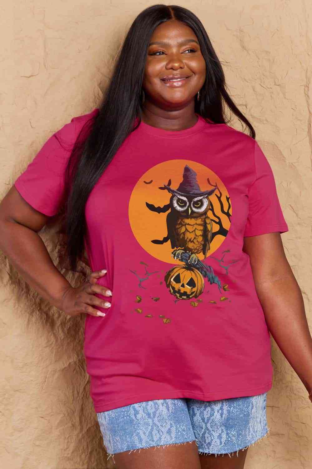 Simply Love Full Size Holloween Theme Graphic Cotton T-Shirt Deep Rose Women's T-Shirts - Tophatter Daily Deals